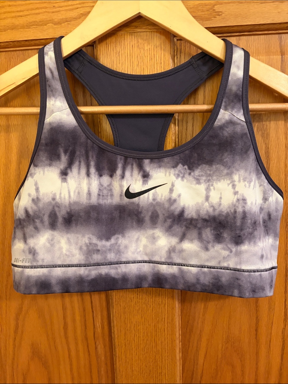 Nike Tie-Dye Gray and White Dri-FIT Racerback Sports Bra
